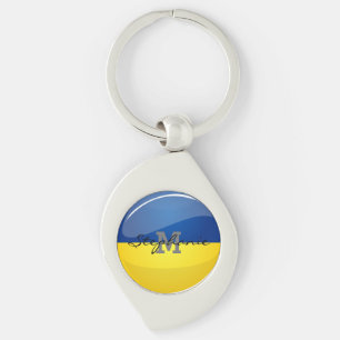 Porte-clés Drapeau ukrainien rond brillant