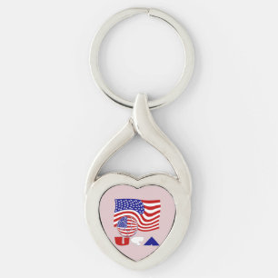 Porte-clés Drapeau USA Ballon de Football Fond Rose