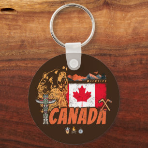 Porte-clés Drapeau Vintage Du Canada Et Vacances Ours Grizzli
