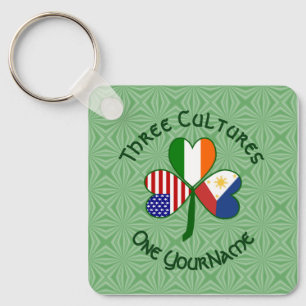 Porte-clés Drapeaux américain irlandais philippin Trèfle Pers