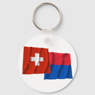 Porte-clés Drapeaux de ondulation de la Suisse et du Tessin