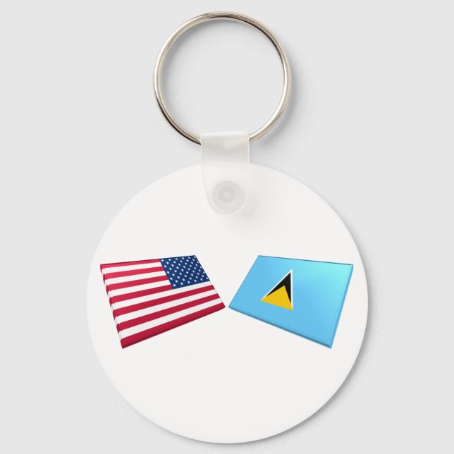 Porte-clés Drapeaux US et Sainte-Lucie (Recto)