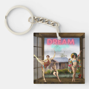 Porte-clés Dream Bigger Altered Art Danseurs Vintages