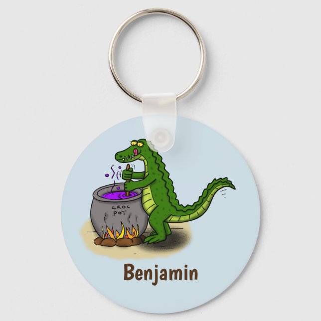 Porte-clés Drôle alligator vert cuisine dessin animé (Recto)