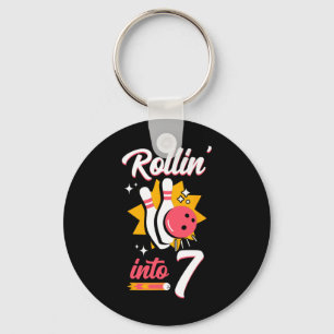 Porte-clés Drôle Bowling 7e Anniversaire Rollin' Into 7