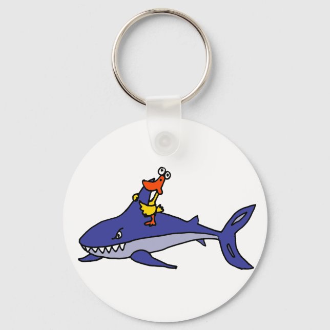 Porte-clés Drôle canard équitation caricature requin (Recto)