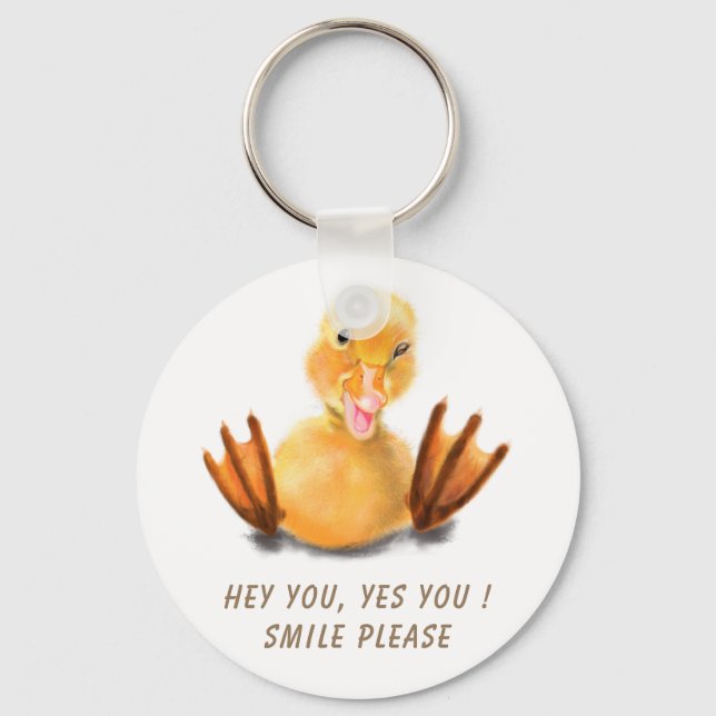 Porte-clés Drôle Canard Joué Wink Joyeux Smile Cartoon (Recto)