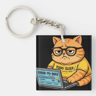 Porte-clés drôle de chat orange programmeur