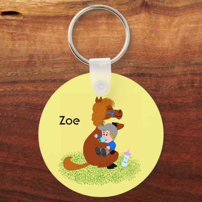 Porte-clés Drôle et mignon poney avec bébé - (Recto)