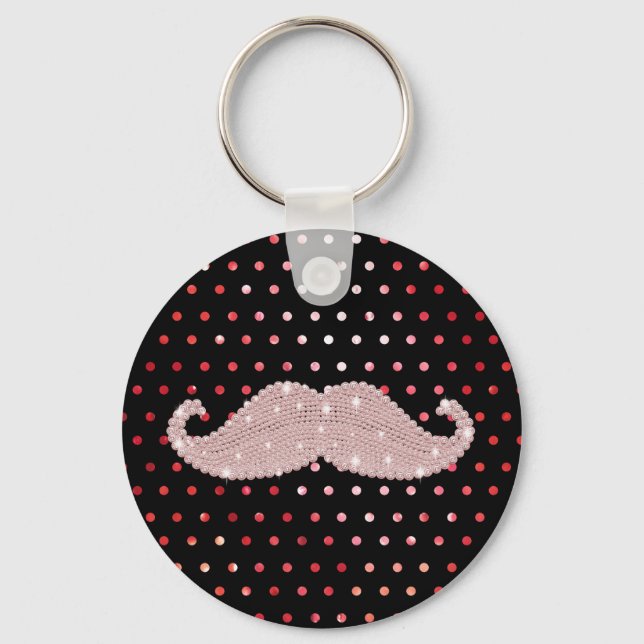 Porte-clés Drôle fille rose boule Moustache Motif Pois (Recto)