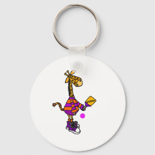 Porte-clés Drôle Giraffe Jouer Pickleball