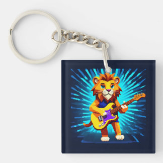 Porte-clés Drôle Lion Jouer Guitare