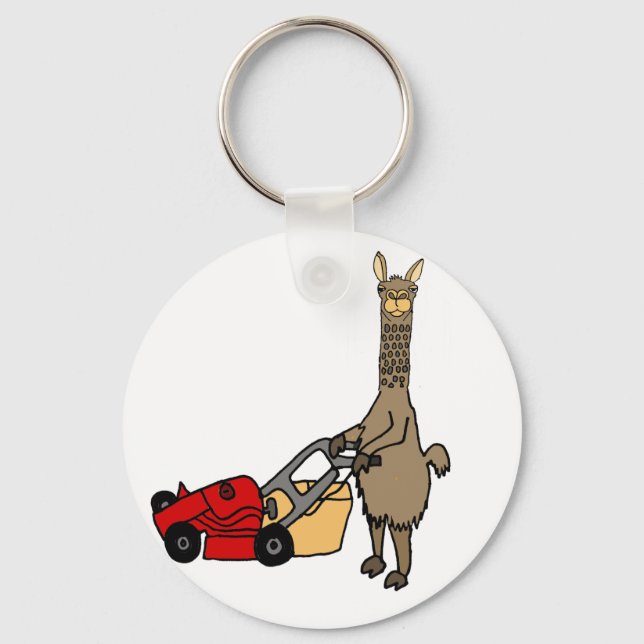 Porte-clés Drôle Llama Poussant tondeuse De Pelouse Carton (Recto)