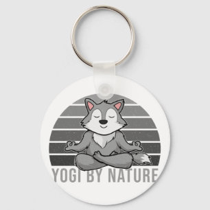Porte-clés Drôle loup mignon faisant du yoga. drôles de yoga 