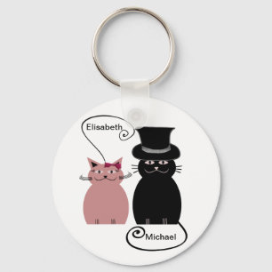 Porte-clés drôle mignon dessin chats amour couple personnalis