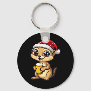 Porte-clés Drôle Noël Meerkat Avec Bière Comic