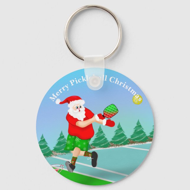Porte-clés Drôle Père Noël jouer Pickleball Joyeux Volley Xma (Recto)