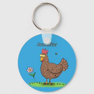 Porte-clés Drôle poulet rustique whimsical dessin animé
