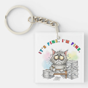 Porte-clés Drôle Quirky Chat 'C'est bon, je vais bien.'