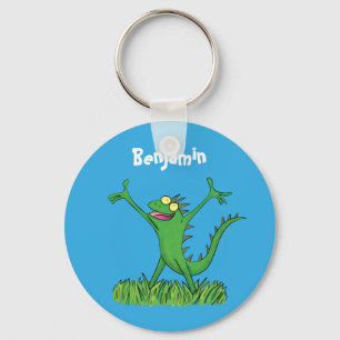 Porte-clés Drôle vert souriant animé lézard d'iguane