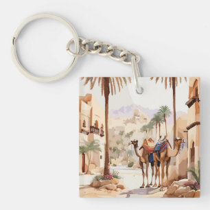 Porte-clés Dromedary chamel et le village désertique d'Al Jaz