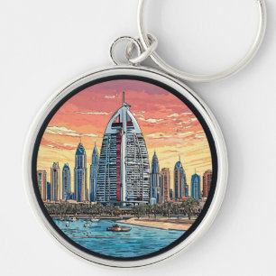 Porte-clés Dubaï Skyline à la soirée avec tour Iconique