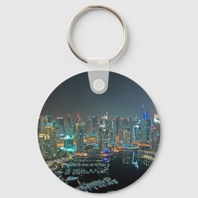 Porte-clés Dubaï, Skyline des Emirats Arabes Unis la nuit (Recto)