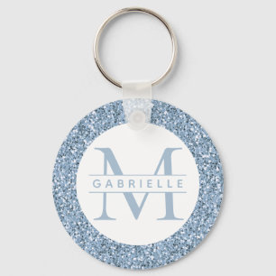 Porte-clés Dusty Blue Parties scintillant Nom personnalisé Mo