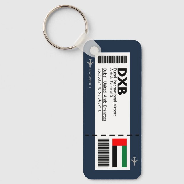 Porte-clés DXB Dubai Boarding Pass - Billet Dubai (Recto)