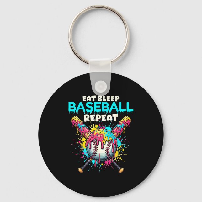 Porte-clés Eat Sleep Baseball Repeat Funny Ice Cream Drip Cro (Recto)