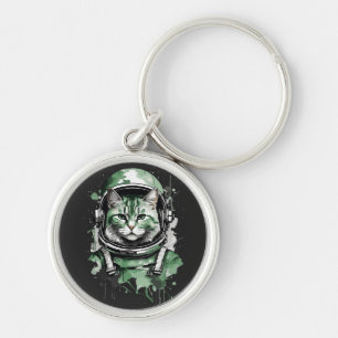 Porte-clés Éclat de chat de l'astronaute vert