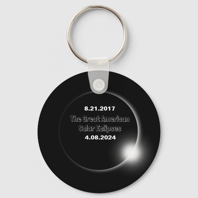 Porte-clés Éclipse solaire double datée 2024 & 2017 (Recto)