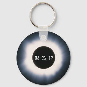 Porte-clés Éclipse solaire totale en noir et blanc