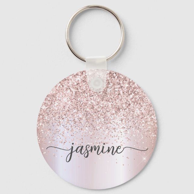 Porte-clés Écriture de nom de monogramme pailleté or rose élé (Recto)