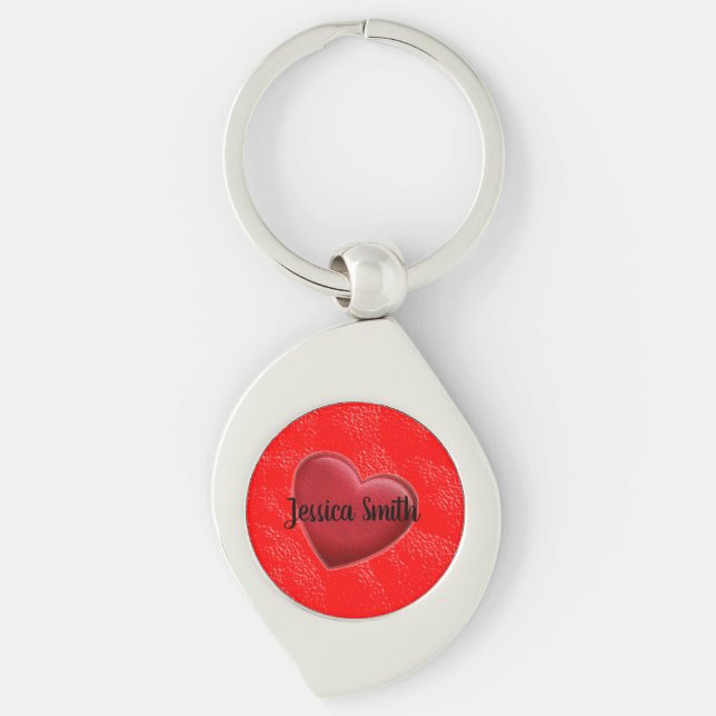 Porte-clés Écriture manuscrite Nom élégant Coeur rouge Amour  (Devant)