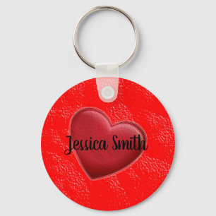 Porte-clés Écriture manuscrite Nom élégant Coeur rouge Amour 