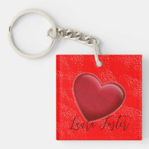 Porte-clés Écriture manuscrite Nom élégant Coeur rouge Amour 