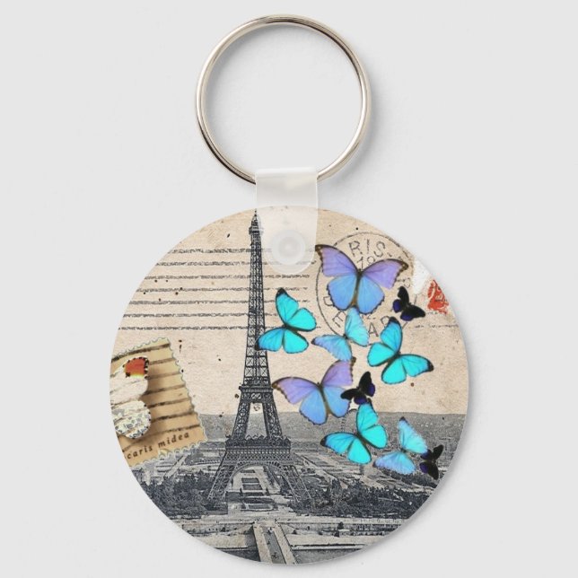 Porte-clés écritures postmark papillon Paris Effiel Tower (Recto)