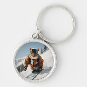 Porte-clés Écureuil de snowboard Heure d'hiver Animaux Whimsi
