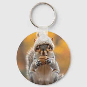 Porte-clés Écureuil en Knit Casquette tenant la noix