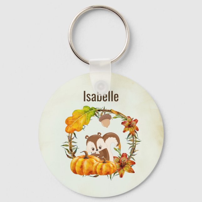 Porte-clés Écureuil et Citrouille couronne rustique Personnal (Recto)