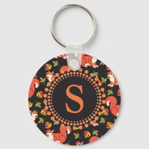 Porte-clés Écureuil et feuille d'automne Motif Monogramme