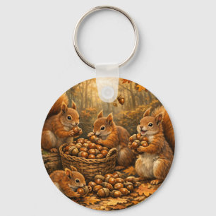 Porte-clés Écureuils adorables d'automne festoyant de glands