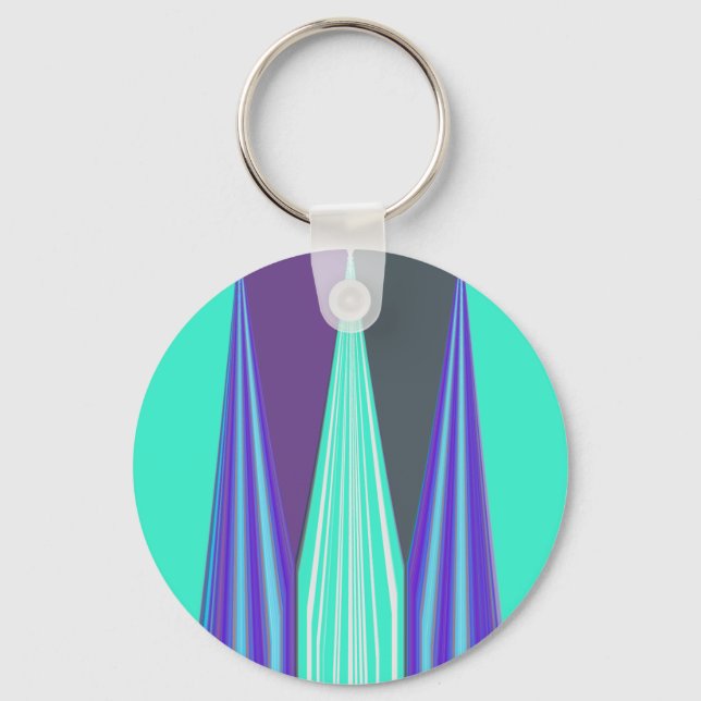 Porte-clés Edgy Blue Purple Cyan Chevron Art Imprimer (Recto)