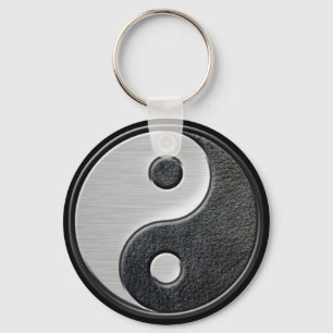 Porte-clés Effet en cuir et acier Yin Yang Graphic