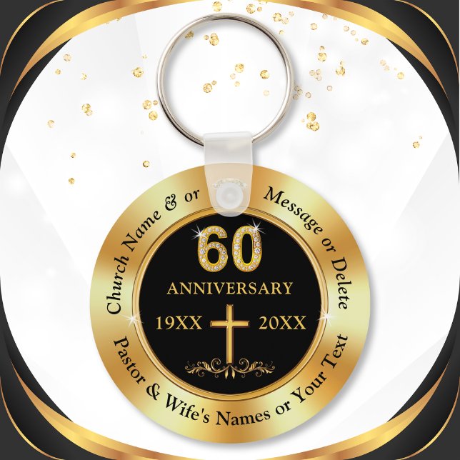 Porte-clés Eglise 60e anniversaire ou 60e anniversaire Faveur (60th church anniversary party favors or Christian 60th Anniversary. Church 60th anniversary, Black.)