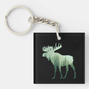 Porte-clés Élan Cerf Et Forêt Nature