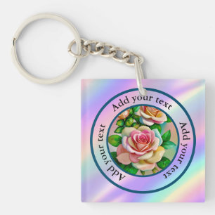Porte-clés Elégance Rose rose et jaune Aquarelle Pastel