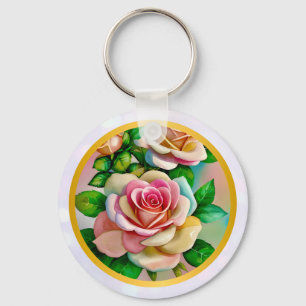 Porte-clés Élégance Roses Rose et Jaune Aquarelle Pastel