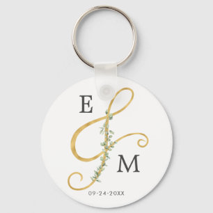 Porte-clés Elégant Ampersand de verdure Monogram Mariage